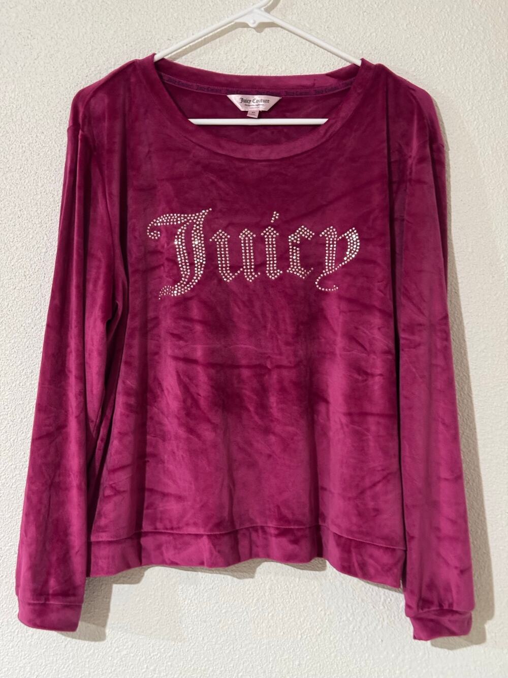 Juicy Couture Velour Sleepwear Top XL Pink Rhinestone Bling Long Sleeve Pullover
